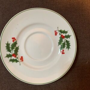 Vintage Romanian Festive White Plate with Holly Design MUST BUNDLE